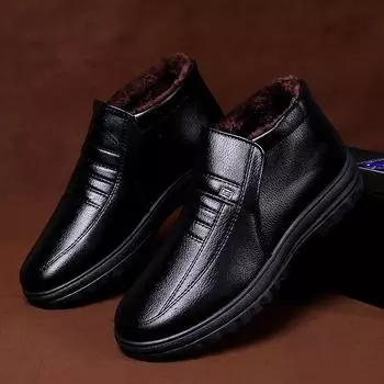 Зимние мужские хлопковые туфли, теплые, с начесом и утолщенными вставками, мужские повседневные высокие хлопковые туфли для людей среднего и пожилого возраста, хлопковые туфли из искусственной кожи 38