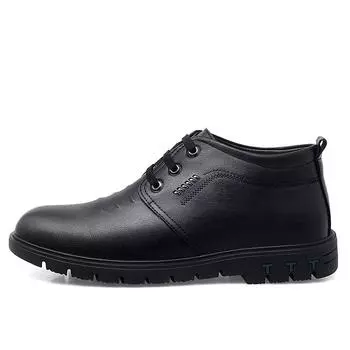 Зимние мужские хлопковые туфли, высокие плюшевые и толстые хлопковые туфли с утеплителем, зимние сапоги, повседневная кожаная обувь 38 чёрный