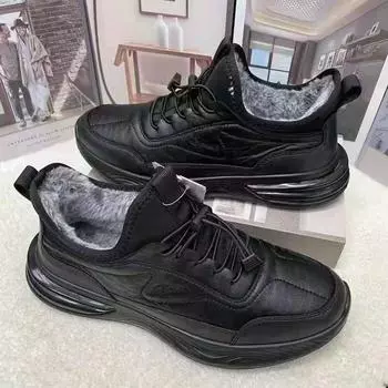 Зимние мужские и женские хлопковые туфли для пар, черные, с круглым носком, теплые, однотонные, с пятнами, бархатные, утолщенные, с легкой подошвой, теплые мужские туфли 36 чёрный