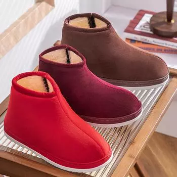 Зимние мужские и женские теплые хлопковые туфли ручной работы для пожилых людей с толстой подошвой, нескользящие тапочки из хлопка и сумки для пожилых людей 36-37