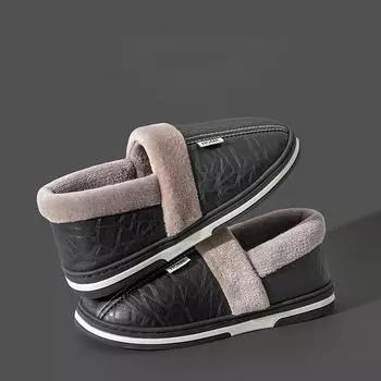 Зимние мужские и женские теплые тапочки, домашняя нескользящая мягкая обувь, домашние тапочки из флиса 40-41 чёрный