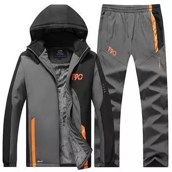 Зимние мужские комплекты размера плюс 5xl из двух предметов Мужская одежда Спортивная мода Теплый свитер + брюки XL чёрный