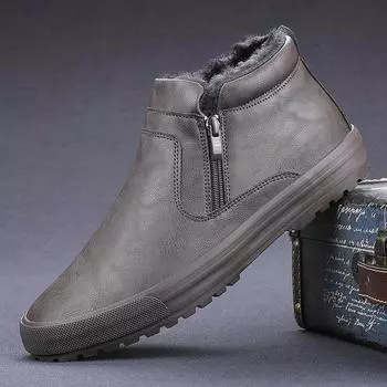 Зимние мужские кожаные ботинки для мужчин, теплые, плюшевые, высокие, повседневные туфли, без застежек, сохраняющие тепло, толстые, меховые, мужские ботинки на платформе 39 коричневый