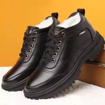 Зимние мужские кожаные ботинки из мягкой кожи, хлопковые ботинки, повседневные туфли для пап, утолщенные ботинки из хлопка для среднего возраста 39