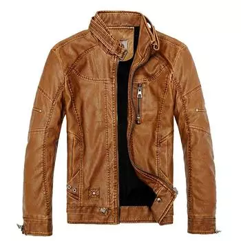 Зимние мужские кожаные куртки повседневные мужские винтажные мотоциклетные куртки из искусственной кожи мужские мотопальто M чёрный