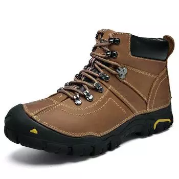 Зимние мужские кожаные походные ботинки с высоким верхом из плюшевого хлопка для активного отдыха 39-45 39 хаки