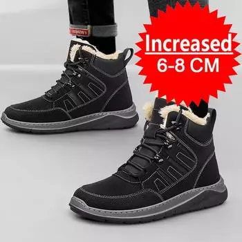 Зимние мужские кожаные высокие кроссовки с плюшевой подкладкой, супер сохраняющие тепло, черные зимние ботинки для мужчин, повседневные кроссовки 37 чёрный