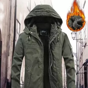 Зимние мужские куртки флисовые теплые куртки Winbreaker Cotton Padded Jackets Thicken Thermal Hooded Jackets Clothing XS чёрный