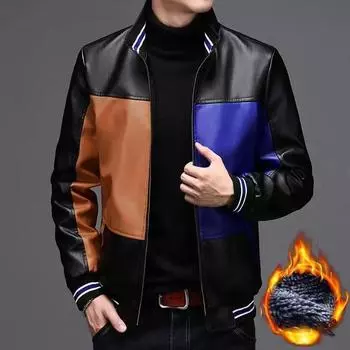 Зимние мужские куртки из искусственной кожи Зимняя куртка из искусственного меха, утолщенное теплое пальто с отложным воротником, мужская стеганая кожаная куртка 4XL красный