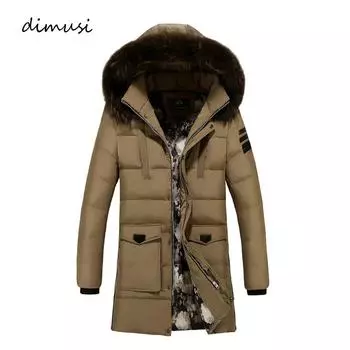 Зимние мужские куртки, мужские модные толстые теплые хлопковые длинные парки, мужские повседневные ветровки с меховым воротником и капюшоном M красный