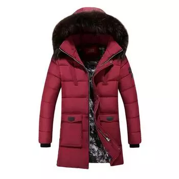 Зимние мужские куртки, мужские модные толстые теплые хлопковые длинные парки, мужские повседневные ветровки с меховым воротником и капюшоном XXXL красный