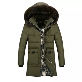 Зимние мужские куртки, мужские модные толстые теплые хлопковые длинные парки, мужские повседневные ветровки с меховым воротником и капюшоном M красный