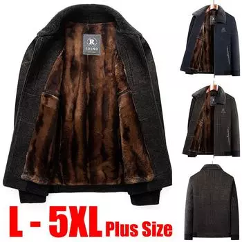 Зимние мужские куртки среднего и пожилого возраста, зимняя одежда для папы, синель, большие размеры, бархатный утепленный теплый кардиган, L-5XL 4XL чёрный