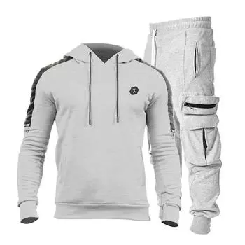 Зимние мужские модные спортивные брюки-карго с несколькими карманами, толстовка с капюшоном и костюм с капюшоном XL чёрный