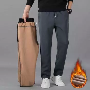 Зимние мужские модные спортивные свободные брюки большого размера из плюша и плотного хлопка L