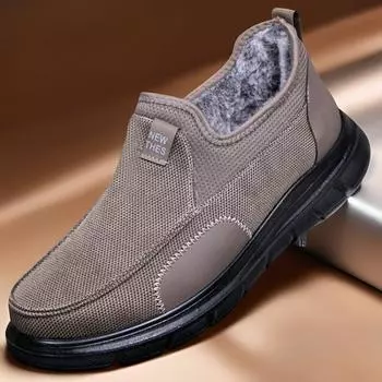 Зимние мужские мягкие хлопковые нескользящие плюшевые теплые повседневные туфли для пожилых людей среднего возраста, пап, дедушек, парусиновые туфли на плоской подошве 39 чёрный