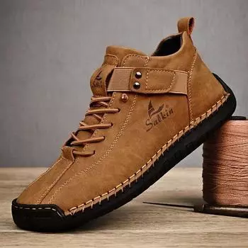 Зимние мужские низкие ботильоны, высококачественные повседневные кроссовки из кожи с липучкой, сшитые вручную, классические мужские туфли, размер плюс 48 40