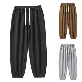 Зимние мужские однотонные свободные брюки на шнурке, повседневные спортивные брюки XXL чёрный