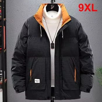 Зимние мужские парки 8XL 9XL размера плюс толстая стеганая куртка модные повседневные парки-карго в клетку мужские большие размеры 8XL 9XL 4XL чёрный
