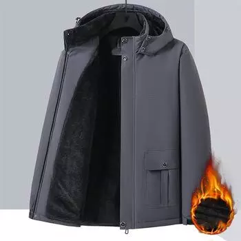Зимние мужские парки пальто флисовые водонепроницаемые теплые большие размеры утолщенные куртки с капюшоном свободная ветровка 10XL чёрный