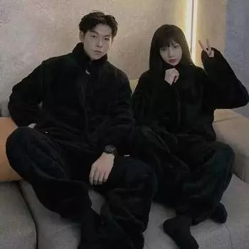 Зимние мужские пижамные комплекты, толстые теплые фланелевые пижамы, комплекты из 2 предметов, одежда для сна с длинным рукавом, домашняя одежда, повседневная пижама XXXXL чёрный