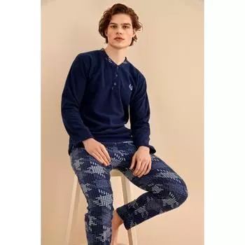 Зимние мужские пижамы, комплект из двух предметов, ночная рубашка с длинным рукавом, брюки с высокой талией, повседневная мужская одежда для сна