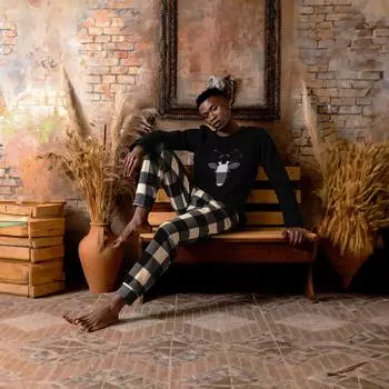 Зимние мужские пижамы, комплект из двух предметов, ночная рубашка с длинным рукавом, брюки с высокой талией, повседневная мужская одежда для сна