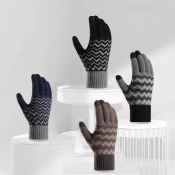 Зимние мужские плюшевые холодные и теплые перчатки с разделенными пальцами для сенсорных экранов вязаные перчатки