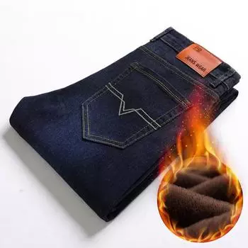 Зимние мужские плюшевые и толстые джинсы, молодежные мужские деловые облегающие брюки, длинные прямые брюки большого размера, мужская одежда 28