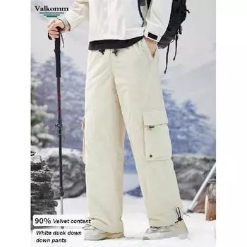 Зимние мужские рабочие брюки на пуху для улицы, очень холодные, свободные брюки на завязках из утиного пуха, 90% белого цвета M чёрный
