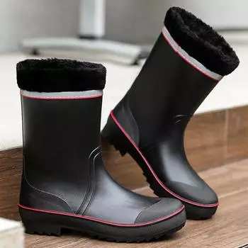 Зимние мужские резиновые сапоги, нескользящие, водонепроницаемые, для рыбалки, с плюшевой подкладкой, теплые, мужские, повседневные, до середины икры, рабочие ботинки, большие размеры 40-45 41