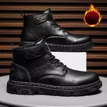 Зимние мужские сапоги Artin Boots Теплые ковбойские сапоги средней высоты с круглым носком Модные хлопковые мужские сапоги Утолщенные кожаные туфли в стиле ретро 39