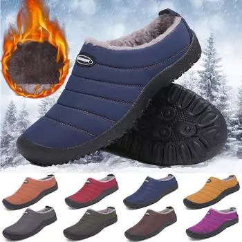 Зимние мужские тапочки, хлопковые плюс меховые туфли, женские зимние уличные теплые меховые кроссовки, нескользящая теплая меховая обувь, зимние шлепанцы на толстой платформе 36 чёрный
