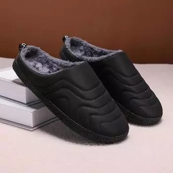 Зимние мужские тапочки, хлопковые плюс меховые туфли, женские зимние уличные теплые меховые кроссовки, нескользящая теплая меховая обувь, зимние шлепанцы на толстой платформе 39 чёрный