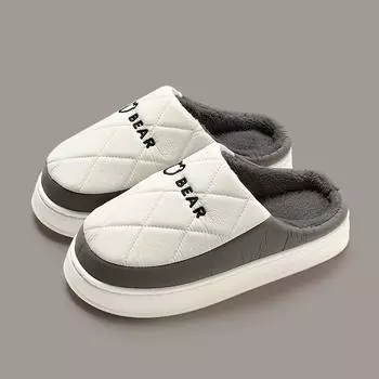 Зимние мужские тапочки, новые теплые домашние водонепроницаемые пуховые туфли, плюшевые тапочки для спальни, толстая подошва, нескользящие мохнатые тапочки 36-37
