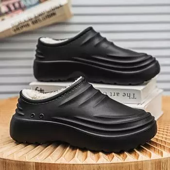 Зимние мужские тапочки Plus Velvet Теплые Водонепроницаемые Легкие Кухонные Туфли Шеф-Повара Износостойкие Рабочие Тапочки Домашние Мужские Мягкая Подошва 36-37 бежевый