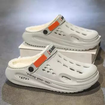 Зимние мужские тапочки, теплые пушистые тапочки, мягкие домашние тапочки из хлопка для спальни, повседневные удобные плюшевые сабо 38-45 38-39