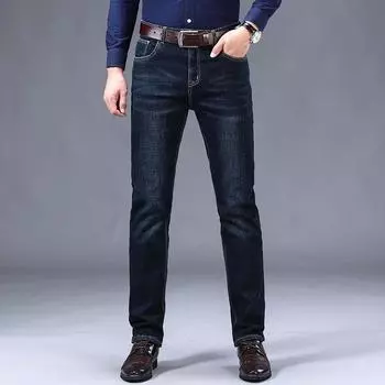 Зимние мужские теплые черные джинсы в классическом стиле, деловые эластичные джинсовые брюки, мужские брендовые толстые брюки 28