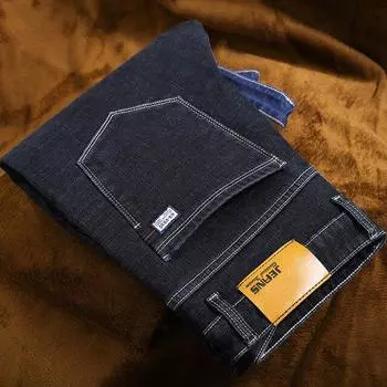Зимние мужские теплые джинсы в деловом классическом стиле, черные, синие, большие размеры, эластичные джинсовые брюки, мужские брендовые брюки 28 чёрный