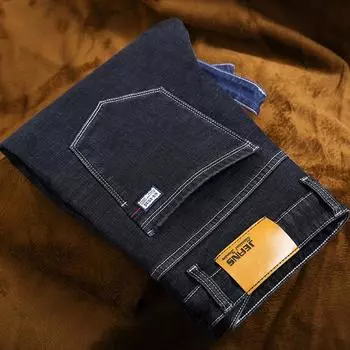 Зимние мужские теплые джинсы в деловом классическом стиле, черные, синие, большие размеры, эластичные джинсовые брюки, мужские брендовые брюки 28 чёрный