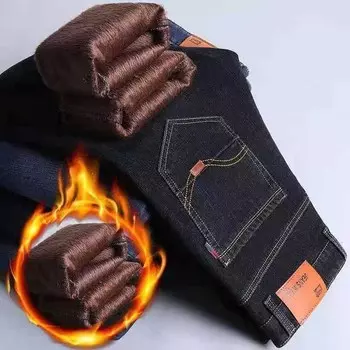 Зимние мужские теплые флисовые джинсы мужские деловые утолщенные джинсовые брюки эластичные облегающие брюки большого размера 28-40 29 синий