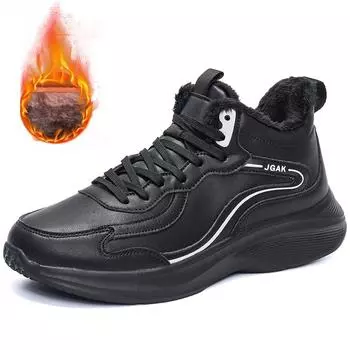 Зимние мужские теплые кожаные кроссовки с плюшем внутри, больших размеров 49 50 51, повседневная спортивная обувь, морозостойкие 39