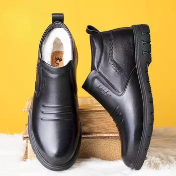 Зимние мужские теплые плюшевые кожаные туфли для офиса, удобные туфли для прогулок, свадебные туфли для жениха 38