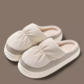 Зимние мужские теплые плюшевые тапочки на толстой подошве, женские водонепроницаемые тапочки на платформе, домашние нескользящие тапочки, домашние меховые шлепанцы 36-37