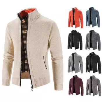 Зимние мужские теплые толстые свитера на молнии, мужские пальто с воротником-стойкой, трикотажная куртка для мужчин M хаки