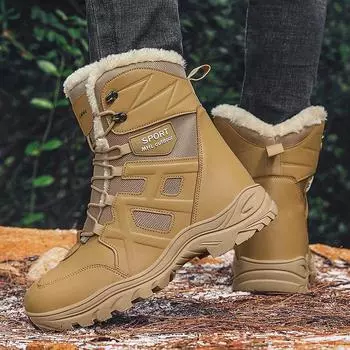Зимние мужские теплые военные ботинки с флисовой подкладкой, большие размеры, ботинки для активного отдыха, высокие ботинки Wild Combat, походная обувь, зимние ботинки 39 чёрный