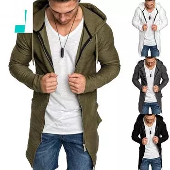 Зимние мужские толстовки с капюшоном, пальто, однотонная повседневная верхняя одежда, длинная куртка, пальто