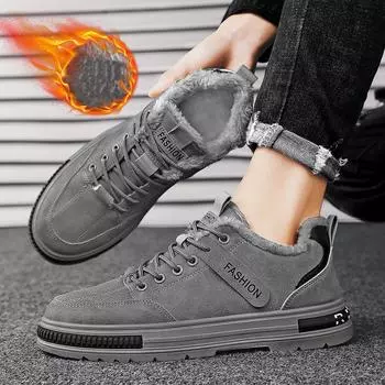 Зимние мужские толстые и мягкие теплые и модные низкие хлопковые туфли повседневные хлопковые туфли рабочая защитная обувь 39 чёрный