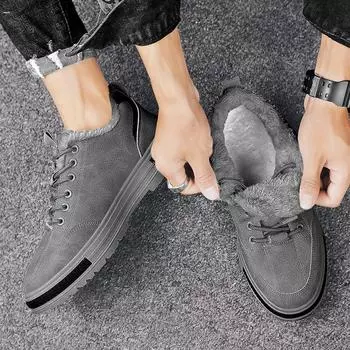 Зимние мужские толстые и мягкие теплые и модные низкие хлопковые туфли повседневные хлопковые туфли рабочая защитная обувь 39 чёрный