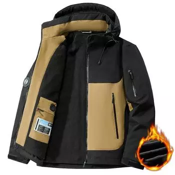 Зимние мужские толстые теплые водонепроницаемые парки куртки шапка съемная шерстяная подкладка флисовые пальто мужская парка большого размера зимняя куртка XXXXXL чёрный